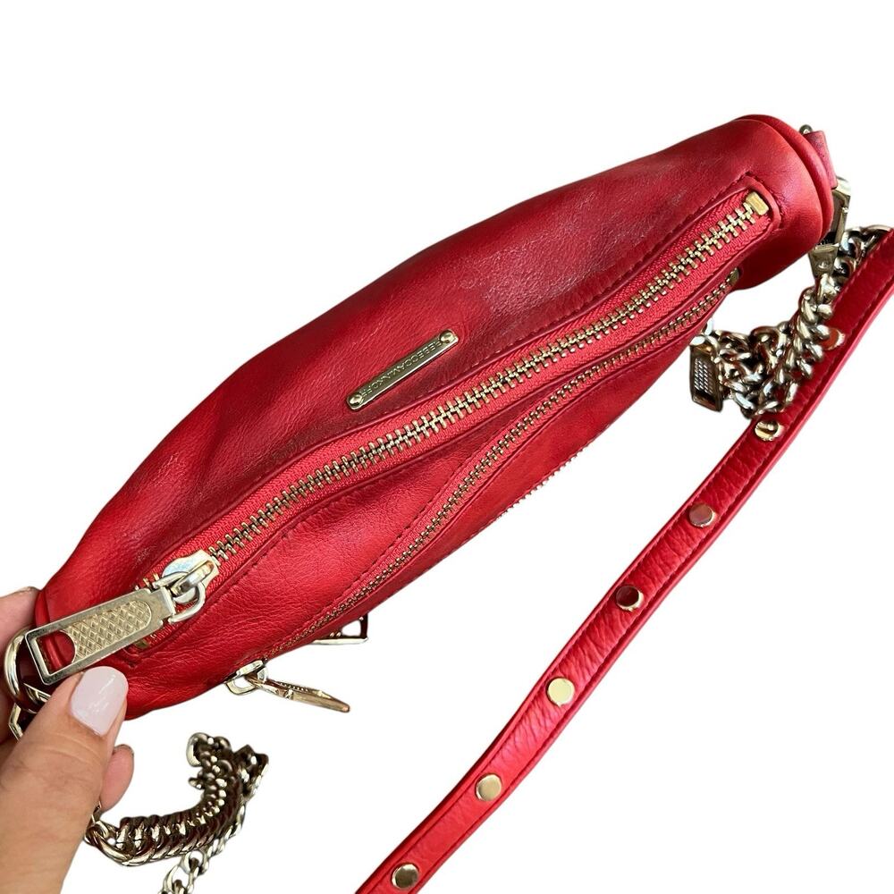 Rebecca Minkoff Orange Red Leather Crossbody Bag 4 Zipper Gold Chain Pockets - Picture 7 of 16